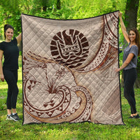 French Polynesia Premium Quilt - Hibiscus Flowers Vintage Style Nude - Polynesian Pride