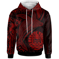 Tahiti Hoodie Humpback Whale & Coat of Arms Red Unisex Red - Polynesian Pride