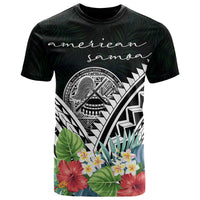 American Samoa Polynesian T Shirt American Samoa Coat of Arms & Polynesian Tropical Flowers White - Polynesian Pride
