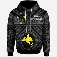 Papua New Guinea Hoodie Flag With Polynesian Patterns (Black) Unisex Black - Polynesian Pride
