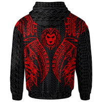 Northern Mariana Islands Zip up Hoodie Polynesian Lion Head Red Style - Polynesian Pride