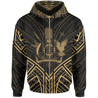 Cook Islands Zip Hoodie Cook Islands Seal Gold Tribal Patterns Unisex White - Polynesian Pride