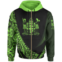 Fiji Zip Hoodie Green Polynesian Patterns Sport Style Unisex Black - Polynesian Pride
