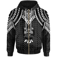 Fiji Zip up Hoodie Polynesian Armor Style Black Unisex Black - Polynesian Pride