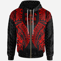 Fiji Zip up Hoodie Polynesian Lion Head Red Style Unisex Red - Polynesian Pride