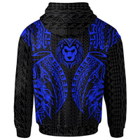 Fiji Zip up Hoodie Polynesian Lion Head Blue Style - Polynesian Pride