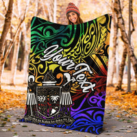 Fiji Custom Personalised Premium Blanket - Rainbow Polynesian Pattern Crest - Polynesian Pride