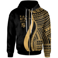 Fiji Zip up Hoodie Gold Tentacle Tribal Pattern Crest Unisex Gold - Polynesian Pride