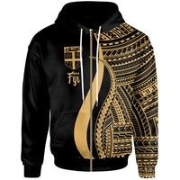 Fiji Zip up Hoodie Gold Tentacle Tribal Pattern Unisex Gold - Polynesian Pride