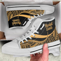 Marshall Islands High Top Shoes Gold - Polynesian Tentacle Tribal Pattern Crest - Polynesian Pride