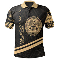 American Samoa Polo Shirt In My Heart Style Gold Polynesian Patterns Unisex Black - Polynesian Pride