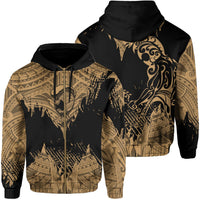 Hawaii Polynesian Hoodie Zip Warrior Ikaika Benjamin Style Gold Unisex Black - Polynesian Pride
