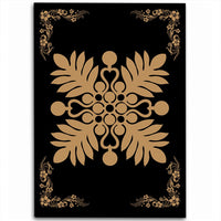 Hawaiian Quilt Maui Plant And Hibiscus Pattern Area Rug - Gold Black - AH Gold - Polynesian Pride