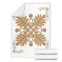 Hawaiian Quilt Maui Plant And Hibiscus Premium Blanket - Gold White - AH - Polynesian Pride