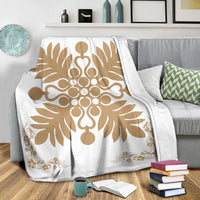 Hawaiian Quilt Maui Plant And Hibiscus Premium Blanket - Gold White - AH - Polynesian Pride