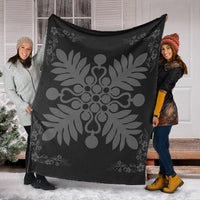 Hawaiian Quilt Maui Plant And Hibiscus Premium Blanket - Gray Black - AH - Polynesian Pride