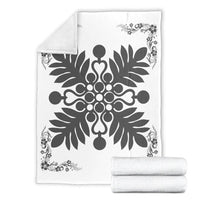 Hawaiian Quilt Maui Plant And Hibiscus Premium Blanket - Gray White - AH - Polynesian Pride