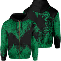 Hawaii Polynesian Hoodie Zip Warrior Ikaika Benjamin Style Green Unisex Black - Polynesian Pride