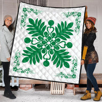 Hawaiian Quilt Maui Plant And Hibiscus Premium Quilt - Green White - AH - Polynesian Pride