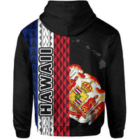 Polynesian Kakau Hawaii Flag Royal Coat of Arms Hawaii Zip Hoodie Grey - Polynesian Pride