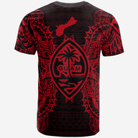Guam T Shirt Guam Coat of Arms Map Polynesian Tattoo Red - Polynesian Pride