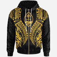 Guam Zip up Hoodie Polynesian Lion Head Gold Style Unisex Gold - Polynesian Pride