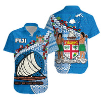 Polynesian Matching Hawaiian Shirt and Dress Fijian Drua Mix Tagimaucia Flower Blue Style LT14 - Polynesian Pride