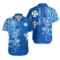 Custom Wallis et Futuna Matching Dress and Hawaiian Shirt Polynesia Blue Sea Turtle and Flowers LT13 - Polynesian Pride