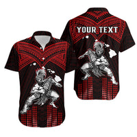 Custom Polynesian Couple Outfits Matching Hawaiian Warrior with Weapon Polynesian Tribal Red Dress And Shirt Ver.05 LT14 - Polynesian Pride