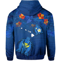 Hawaiian Islands Zip Hoodie Hawaii Tropical Flowers and Turtles Blue LT13 - Polynesian Pride