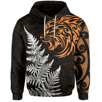 Leo Zodiac Style Maori Hoodie Orange Lion LT13 Unisex Black - Polynesian Pride