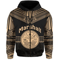 (Custom Text and Number) Marshall Islands Zip Hoodie Best Tattoo Version Golden LT13 - Polynesian Pride