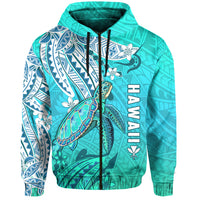 Hawaiian Islands Zip Hoodie Turtle Mix Hawaii Polynesian LT13 Unisex Blue - Polynesian Pride