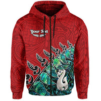 Custom New Zealand Maori Hoodie Fern and Manaia Version Red LT13 Zip Hoodie Red - Polynesian Pride