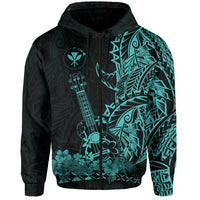 Custom Hawaii Polynesian Zip Hoodie Ukulele Turquoise LT13 - Polynesian Pride
