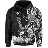 Custom Hawaii Polynesian Zip Hoodie White Ukulele LT13 - Polynesian Pride