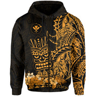 Hawaii Polynesian Zip Hoodie Gold Tiki Masks Hawaiian LT13 - Polynesian Pride