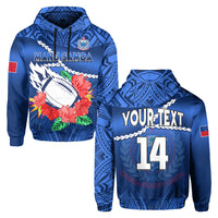 (Custom Text and Number) Samoa Rugby Hoodie Manu Samoa Polynesian Hibiscus Blue Style LT14 Hoodie Blue - Polynesian Pride