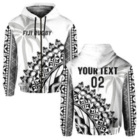 (Custom Text and Number) Fiji Rugby Hoodie Fijian Cibi Dance Tapa Pattern White LT14 Zip Hoodie White - Polynesian Pride
