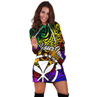 Hawaii Custom Personalised Hoodie Dress - Rainbow Polynesian Pattern - Polynesian Pride