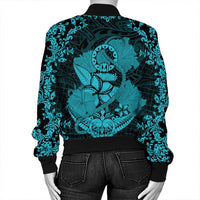 Hawaii Anchor Hibiscus Flower Vintage Bomber Jacket - AH - Blue - Polynesian Pride