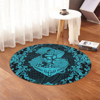 Hawaii Anchor Hibiscus Flower Vintage Round Carpet - AH - Blue - Polynesian Pride