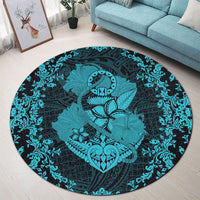 Hawaii Anchor Hibiscus Flower Vintage Round Carpet - AH - Blue - Polynesian Pride