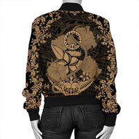Hawaii Anchor Hibiscus Flower Vintage Bomber Jacket - AH - Gold - Polynesian Pride