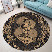 Hawaii Anchor Hibiscus Flower Vintage Round Carpet - AH - Gold - Polynesian Pride