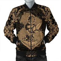 Hawaii Anchor Hibiscus Flower Vintage Bomber Jacket - AH - Gold Black Unisex - Polynesian Pride