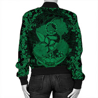 Hawaii Anchor Hibiscus Flower Vintage Bomber Jacket - AH - Green - Polynesian Pride