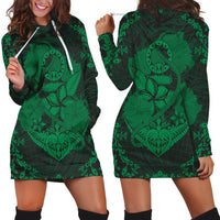 Hawaii Anchor Hibiscus Flower Vintage Hoodie Dress - AH - Green Black - Polynesian Pride
