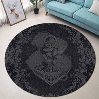Hawaii Anchor Hibiscus Flower Vintage Round Carpet - AH - Grey - Polynesian Pride