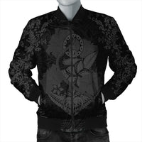Hawaii Anchor Hibiscus Flower Vintage Bomber Jacket - AH - Grey Black Unisex - Polynesian Pride